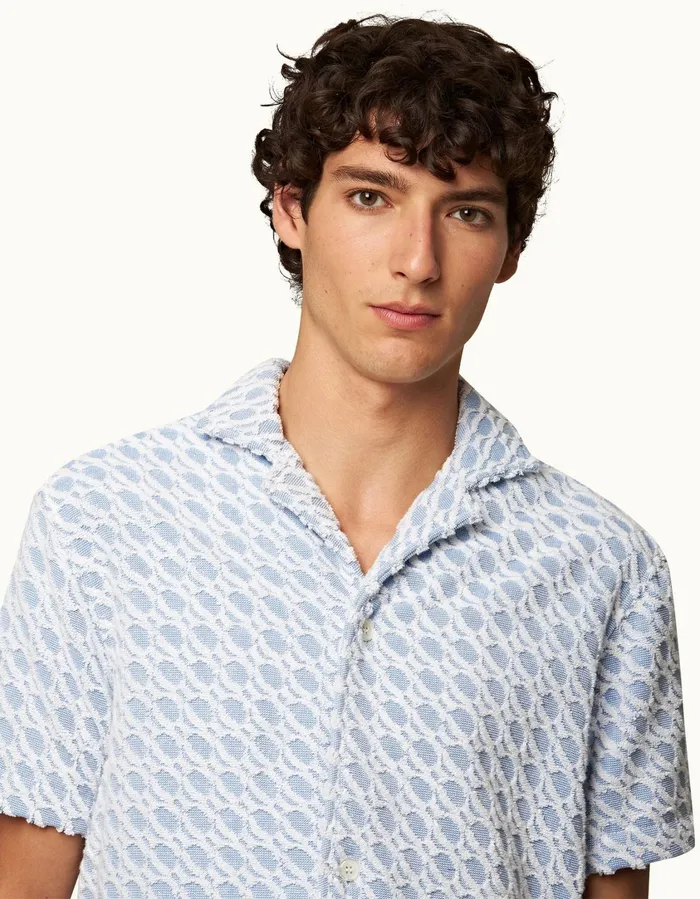 Men Orlebar Brown Shirts Howell Towelling Wish Blue
