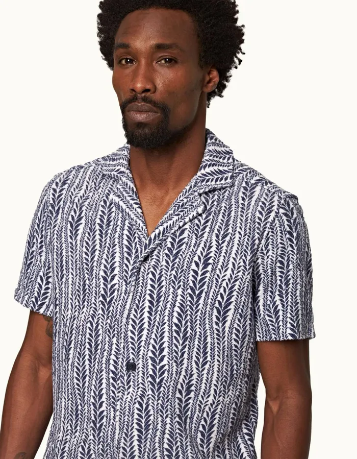 Men Orlebar Brown Shirts Howell Whitelagoon Blue