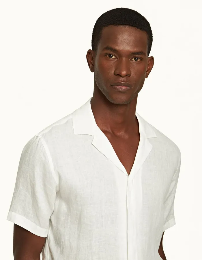Men Orlebar Brown Shirts Maitan Linen White