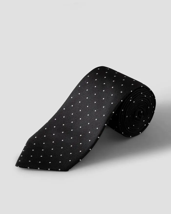 Men Polka Dot Woven Silk Tie Black Eton Ties