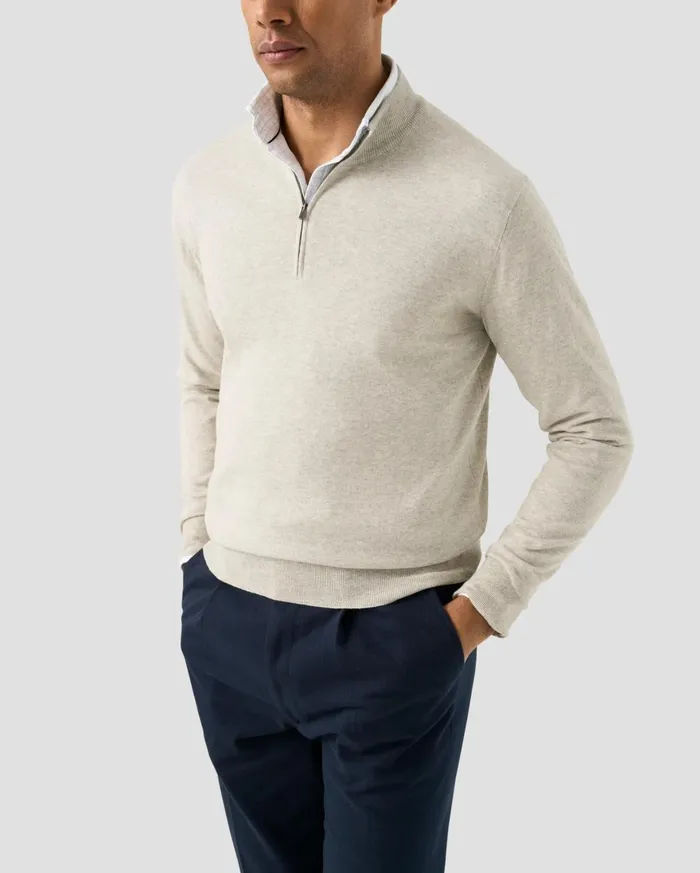 Men Quarter Zip Sweater Brown Eton Knitwear