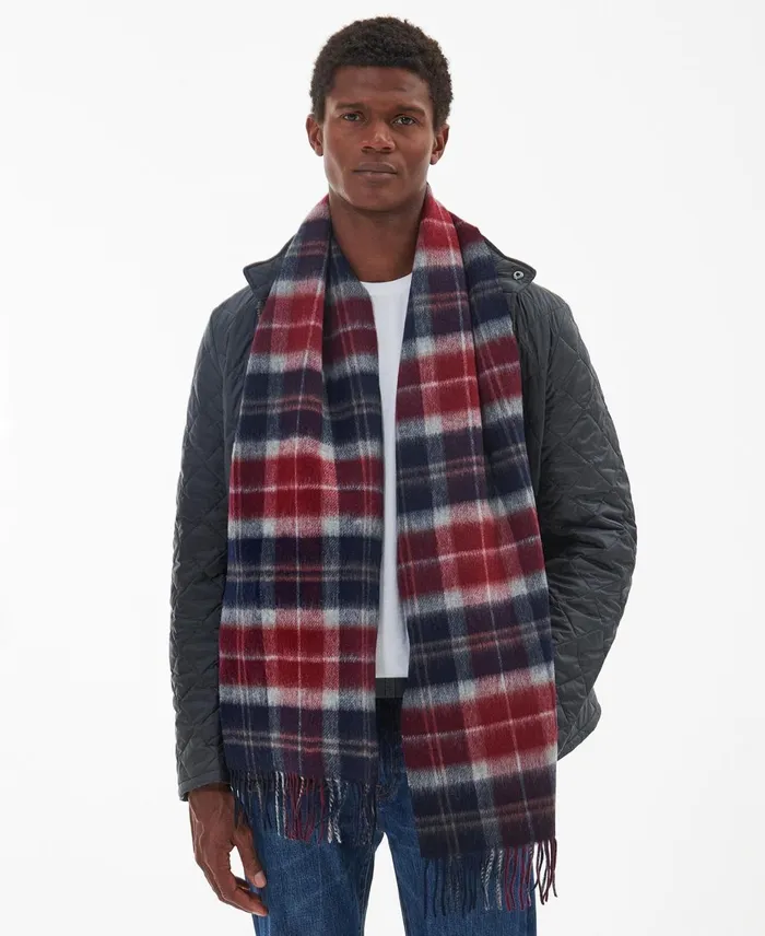 Men Scarves and Handkerchiefs Barbour Galston Tartan Scarf Cranberry Tartan