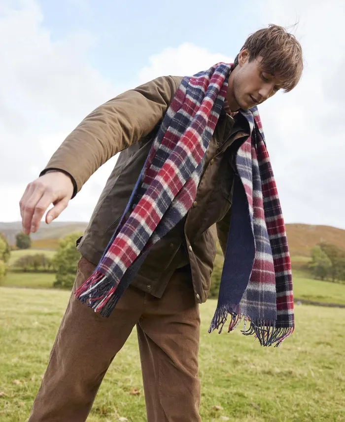 Men Scarves and Handkerchiefs Barbour Galston Tartan Scarf Cranberry Tartan