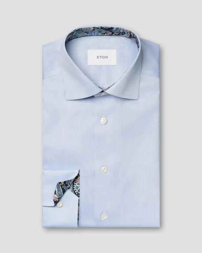 Men Signature Twill Paisley Effect Shirt Blue Eton Dress Shirts Men Signature Twill Paisley Effect Shirt Blue Eton Dress Shirts