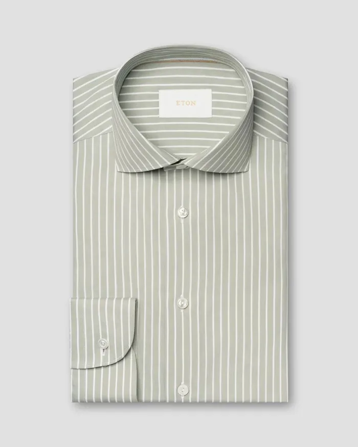 Men Striped Cotton Silk Shirt Green Eton Casual Shirts Men Striped Cotton Silk Shirt Green Eton Casual Shirts