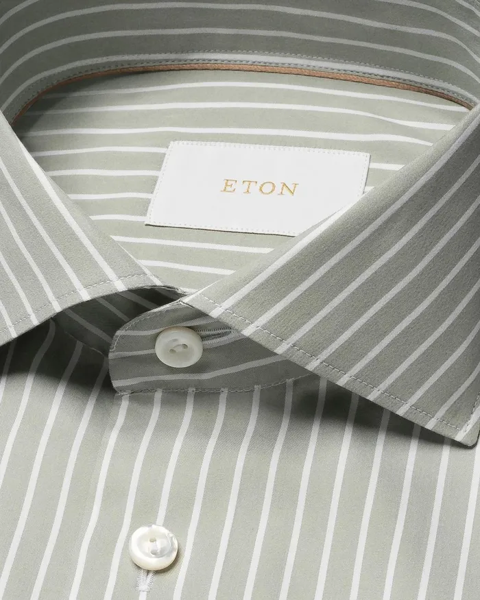 Men Striped Cotton Silk Shirt Green Eton Casual Shirts Men Striped Cotton Silk Shirt Green Eton Casual Shirts