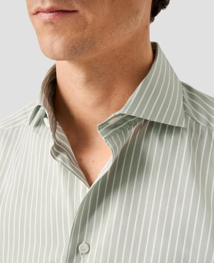 Men Striped Cotton Silk Shirt Green Eton Casual Shirts Men Striped Cotton Silk Shirt Green Eton Casual Shirts