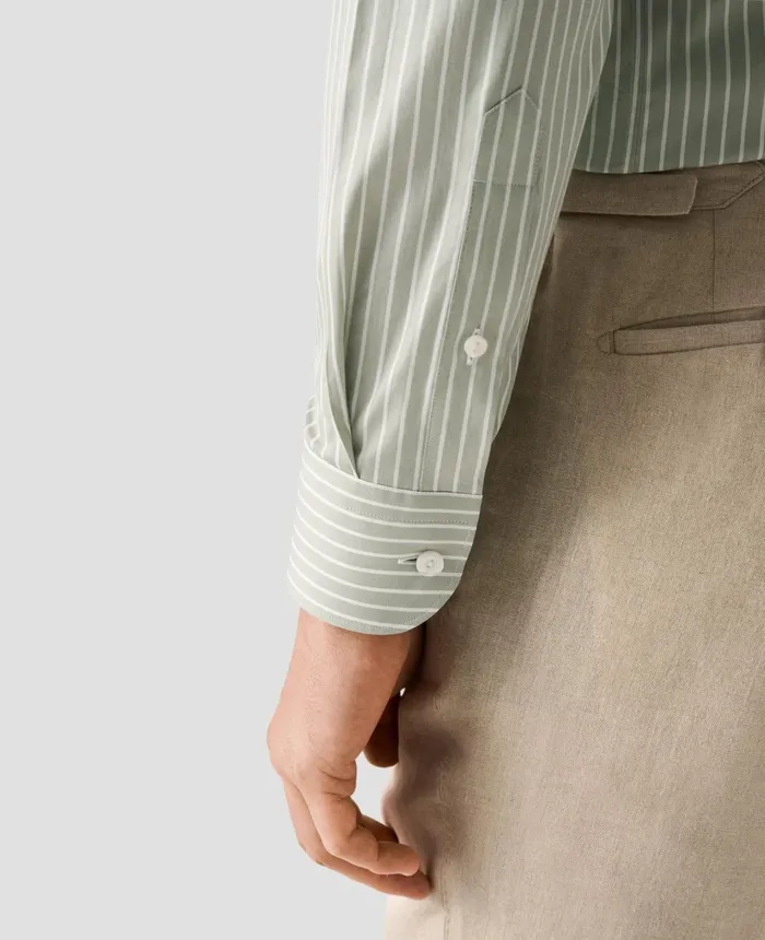 Men Striped Cotton Silk Shirt Green Eton Casual Shirts Men Striped Cotton Silk Shirt Green Eton Casual Shirts