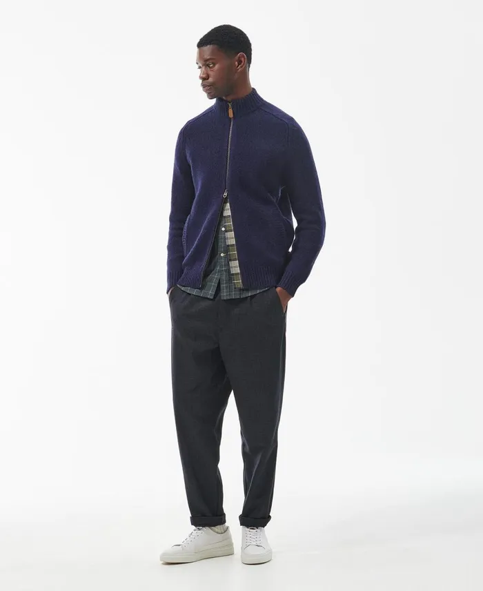 Men Sweaters Barbour Calder Zip Through Jumper Olive Tweed
