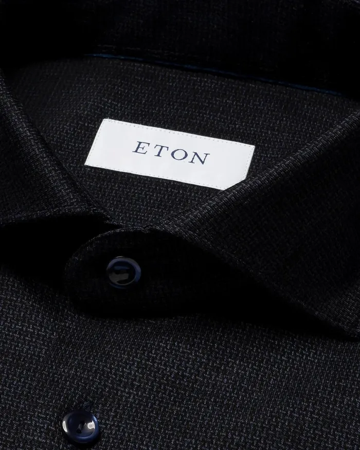 Men TENCEL and Wool Knitted Shirt Blue Eton Dress Shirts Men TENCEL and Wool Knitted Shirt Blue Eton Dress Shirts