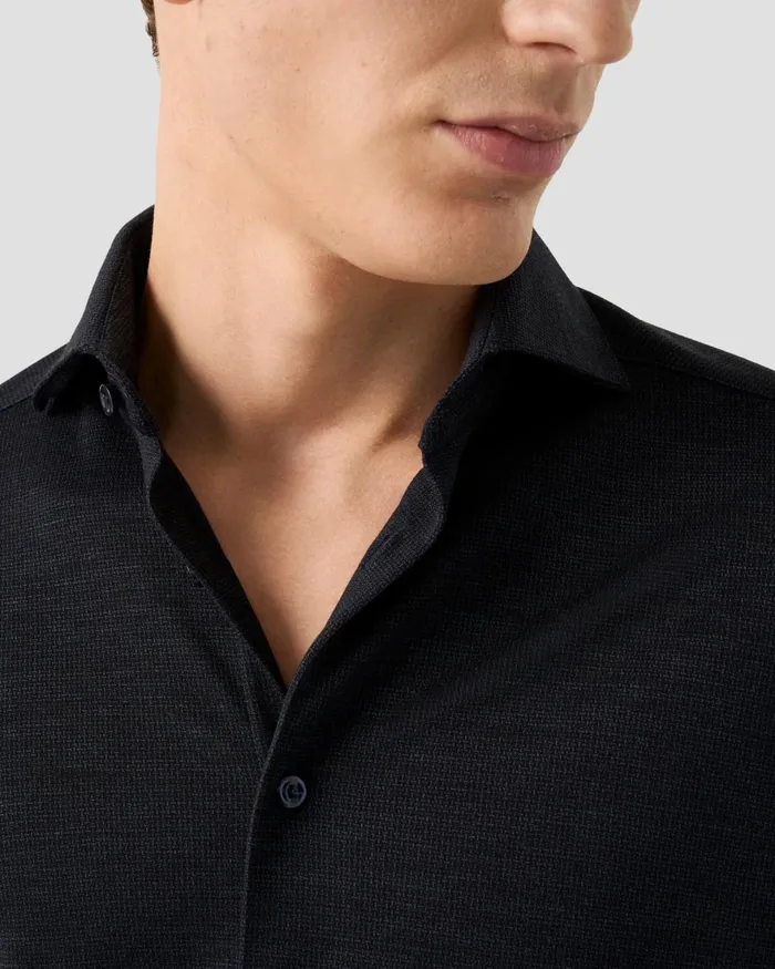 Men TENCEL and Wool Knitted Shirt Blue Eton Dress Shirts Men TENCEL and Wool Knitted Shirt Blue Eton Dress Shirts