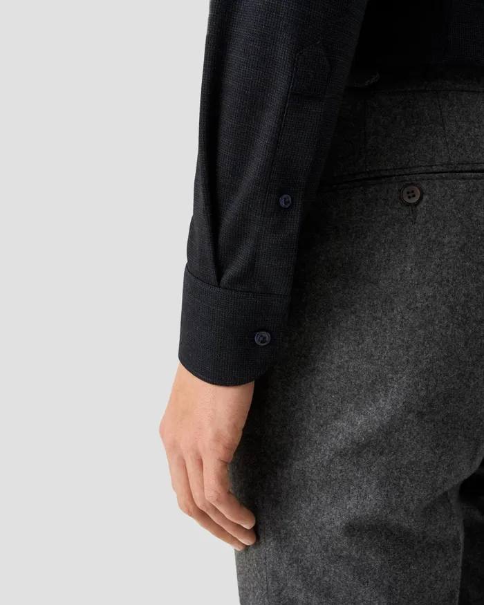 Men TENCEL and Wool Knitted Shirt Blue Eton Dress Shirts Men TENCEL and Wool Knitted Shirt Blue Eton Dress Shirts