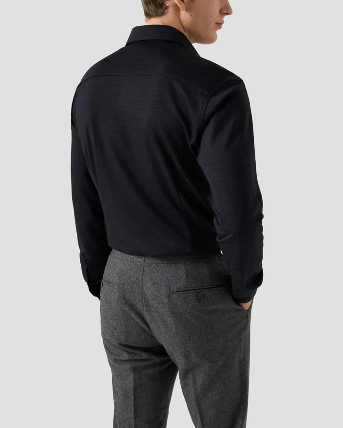 Men TENCEL and Wool Knitted Shirt Blue Eton Dress Shirts Men TENCEL and Wool Knitted Shirt Blue Eton Dress Shirts
