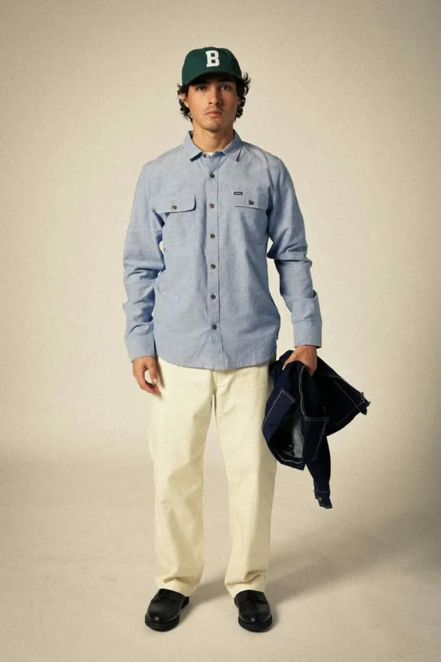 Men The Daily Cotton LS Shirt Medium Wash Chambrey Brixton Button Ups