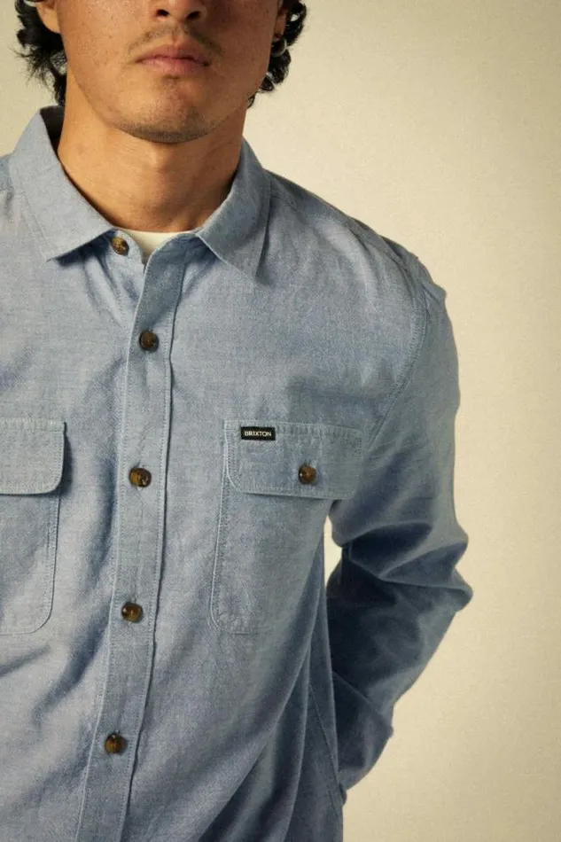 Men The Daily Cotton LS Shirt Medium Wash Chambrey Brixton Button Ups