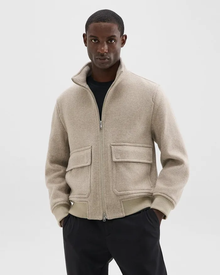 Men Theory Outerwear Straight Bomber Jacket In Meacutelange WoolBlend Melton Fawn Melange Men Theory Outerwear Straight Bomber Jacket In Meacutelange WoolBlend Melton Fawn Melange