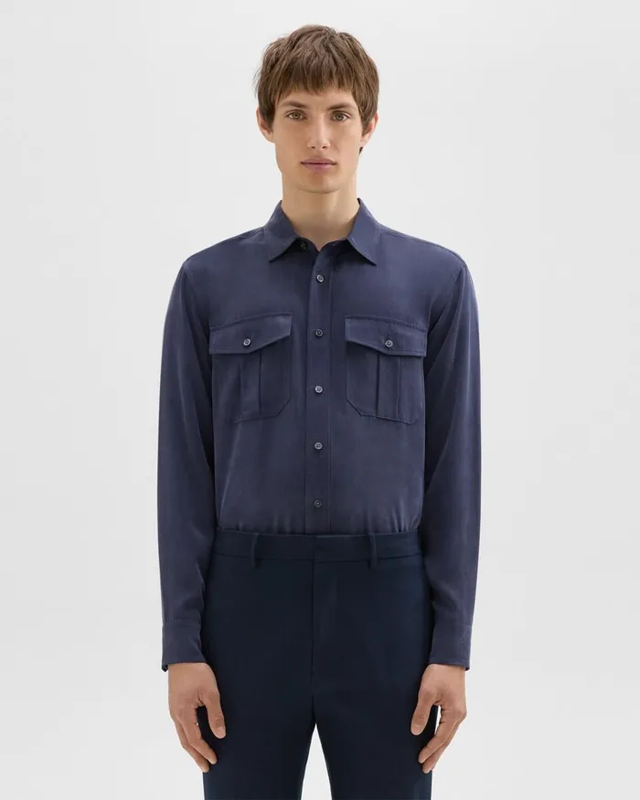 Men Theory Shirts Military Shirt In Fluid Twill Baltic