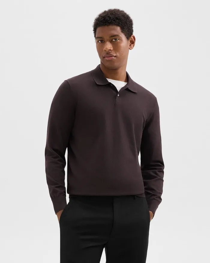 Men Theory Sweaters Cardigans Goris LongSleeve Polo Shirt In Light Bilen Hickory Men Theory Sweaters Cardigans Goris LongSleeve Polo Shirt In Light Bilen Hickory