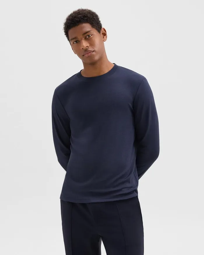 Men Theory TShirts Polos Essential LongSleeve Tee In Anemone Modal Jersey Baltic
