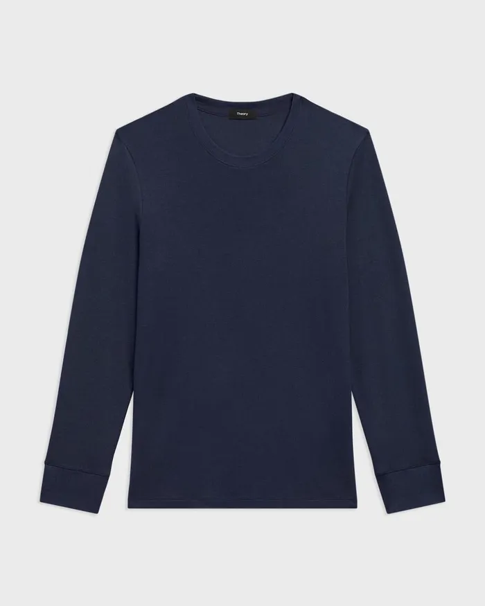 Men Theory TShirts Polos Essential LongSleeve Tee In Anemone Modal Jersey Baltic
