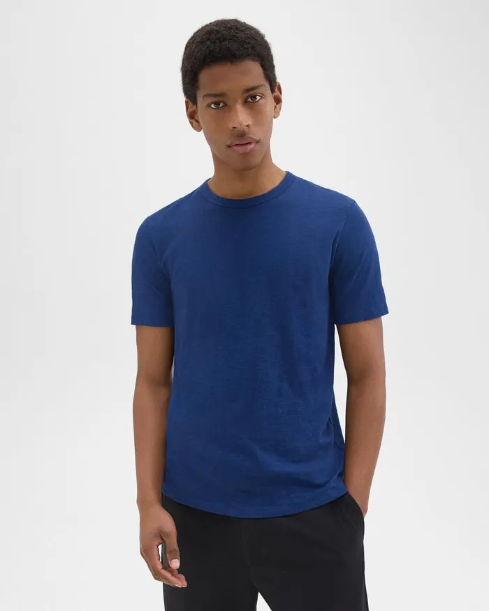 Men Theory TShirts Polos Essential Tee In Cosmos Slub Cotton Ocean