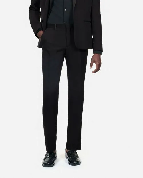 Men Trousers and Jeans The Kooples Black Tuxedo Trousers With Satin Details Straight Cut Black