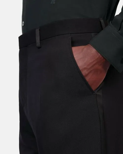 Men Trousers and Jeans The Kooples Black Tuxedo Trousers With Satin Details Straight Cut Black