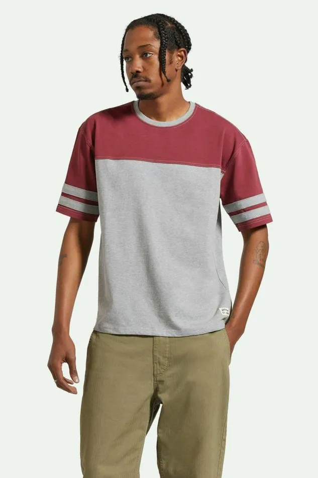 Men Varsity Heavyweight Football TShirt Heather Greycordovan Red Brixton TShirts