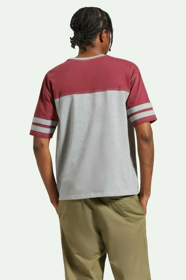 Men Varsity Heavyweight Football TShirt Heather Greycordovan Red Brixton TShirts
