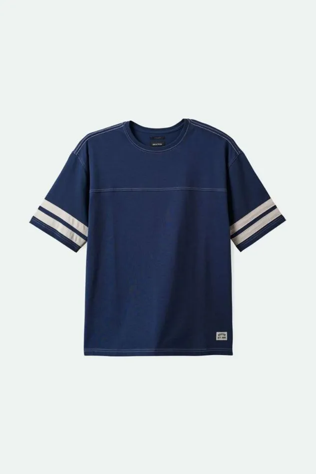 Men Varsity Heavyweight Football TShirt Washed Navy Brixton TShirts