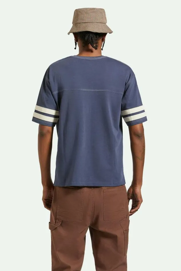 Men Varsity Heavyweight Football TShirt Washed Navy Brixton TShirts