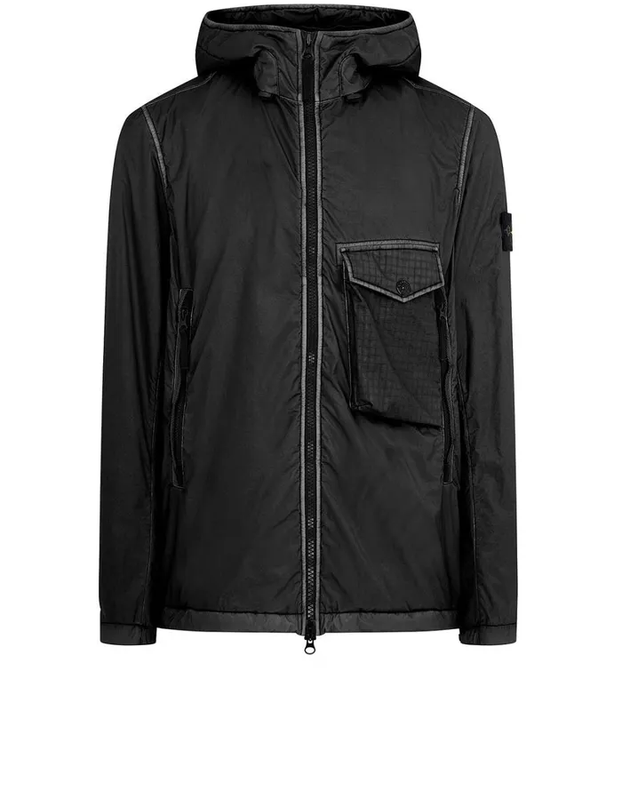 Mens 43035 Lamy Flock Hooded Jacket In Black Stone Island Coats 038 Jackets