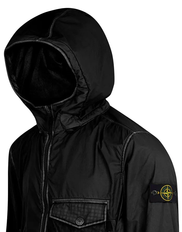 Mens 43035 Lamy Flock Hooded Jacket In Black Stone Island Coats 038 Jackets