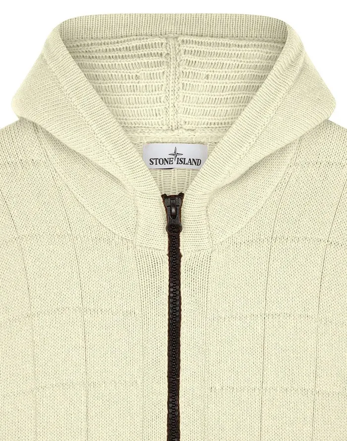 Mens 579B7 Hooded Knitted Cardigan In Butter Stone Island Knitwear