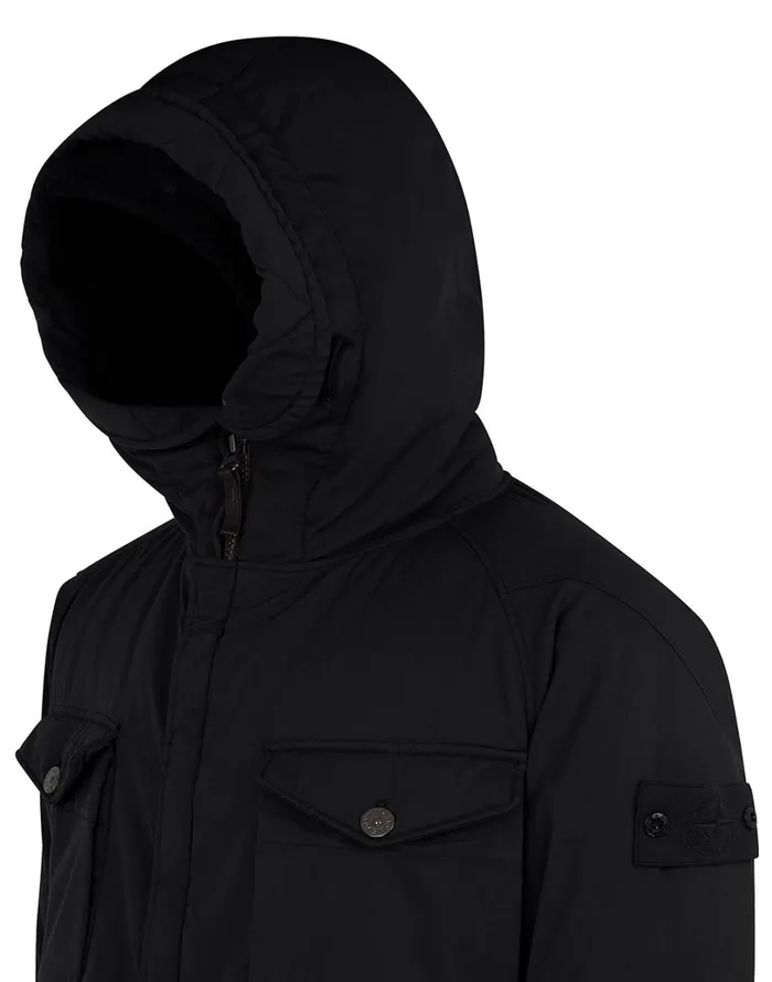 Mens 716F2 Stretch Wool NylonTc Down Ghost Piece Fishtail Parka In Black Stone Island Coats 038 Jackets