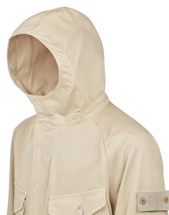 Mens Coats and Jackets Stone Island 441F1 Raso Gommato Double Ghost Piece Hooded Jacket In BeigeJackets Beige