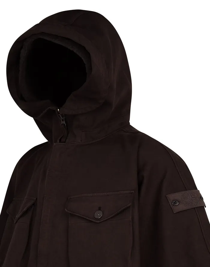 Mens Coats and Jackets Stone Island 717F1 Raso Gommato Double Ghost Piece Hooded Cape In Dark BrownJackets Dark Brown