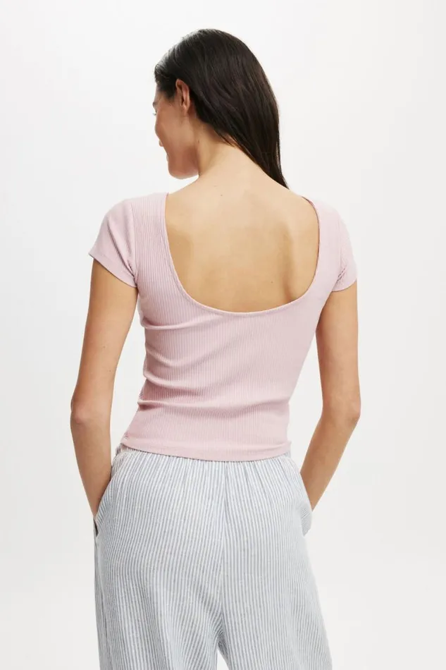 Mia Low Back Short Sleeve Top Dusk Pink Women Cotton On Tops