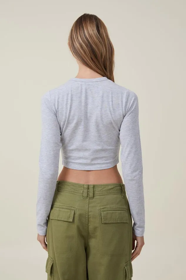 Micro Crop Long Sleeve Top Grey Marle Women Cotton On Tops Micro Crop Long Sleeve Top Grey Marle Women Cotton On Tops