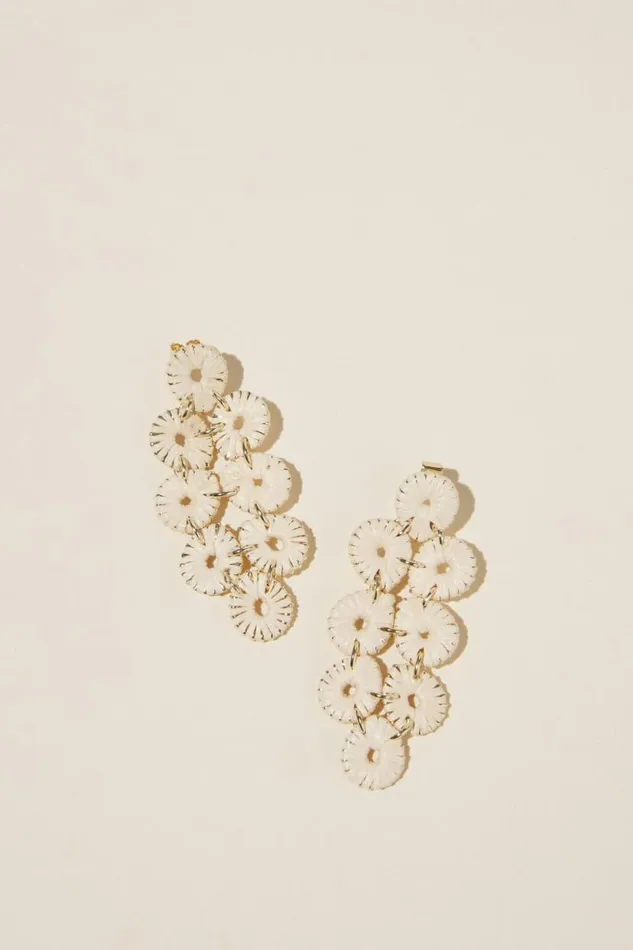 Mid Charm Earring Gold Plated Ecru Raffia Drop Women Cotton On Jewelry