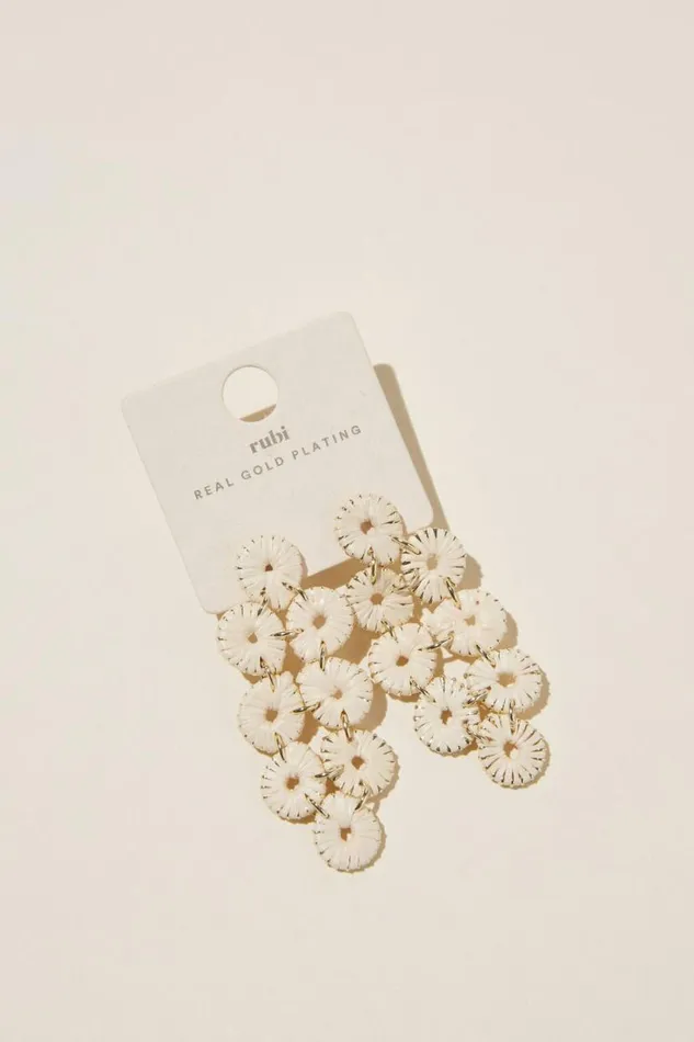 Mid Charm Earring Gold Plated Ecru Raffia Drop Women Cotton On Jewelry Mid Charm Earring Gold Plated Ecru Raffia Drop Women Cotton On Jewelry