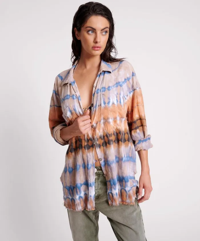 MIRAGE HAND TIE DYED MUSLIN LONG LINE SHIRT Women One Teaspoon Shirts