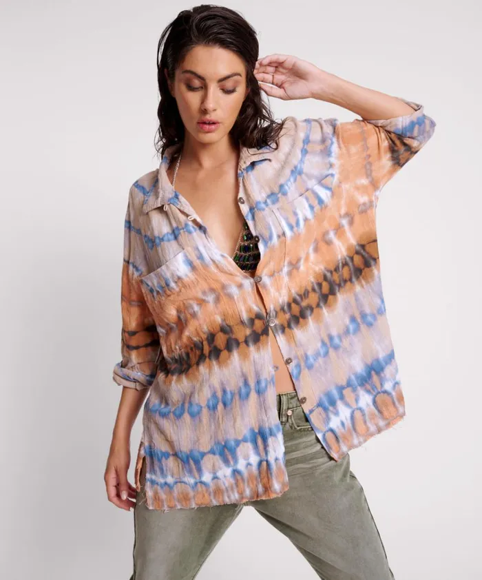 MIRAGE HAND TIE DYED MUSLIN LONG LINE SHIRT Women One Teaspoon Shirts MIRAGE HAND TIE DYED MUSLIN LONG LINE SHIRT Women One Teaspoon Shirts