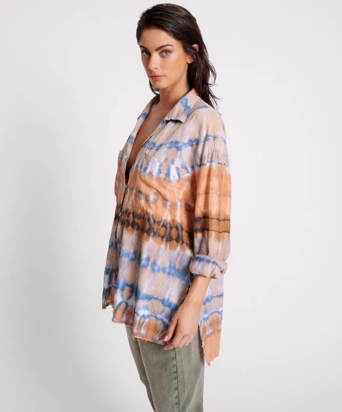 MIRAGE HAND TIE DYED MUSLIN LONG LINE SHIRT Women One Teaspoon Shirts MIRAGE HAND TIE DYED MUSLIN LONG LINE SHIRT Women One Teaspoon Shirts