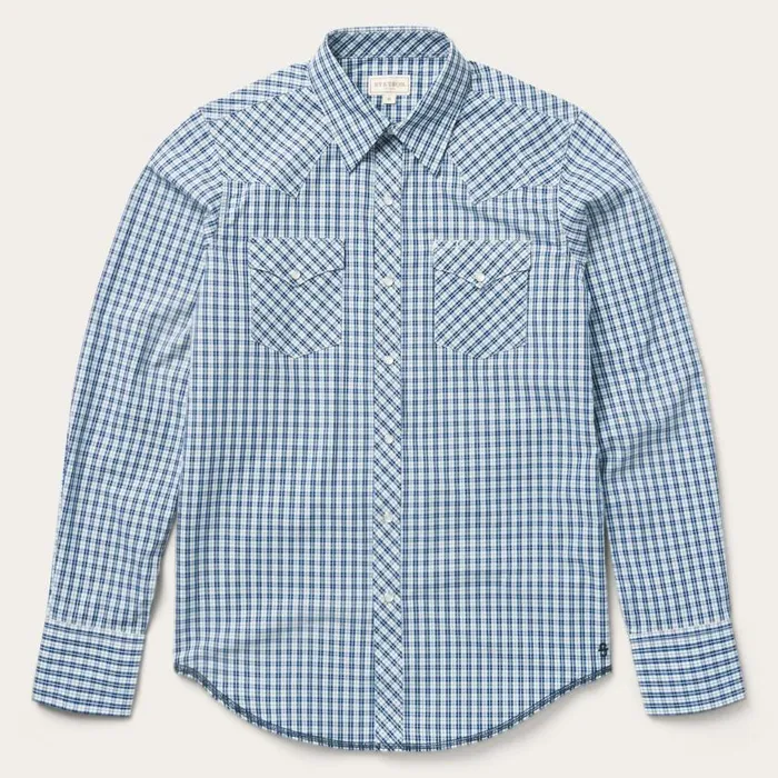 Modern Snap Front Shirt In Mini Check Blue Men Stetson Western Shirts