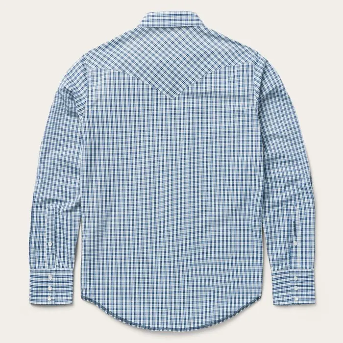 Modern Snap Front Shirt In Mini Check Blue Men Stetson Western Shirts