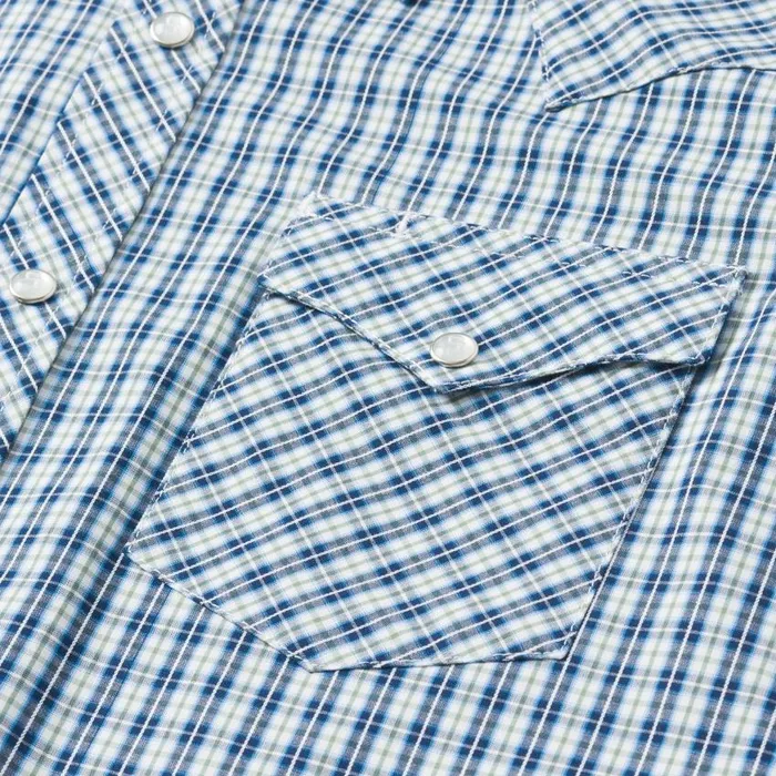 Modern Snap Front Shirt In Mini Check Blue Men Stetson Western Shirts