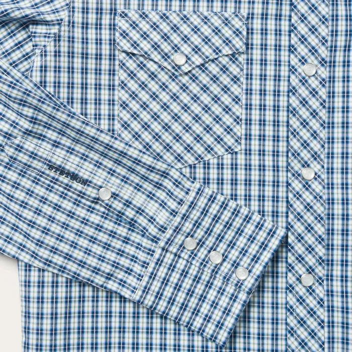 Modern Snap Front Shirt In Mini Check Blue Men Stetson Western Shirts