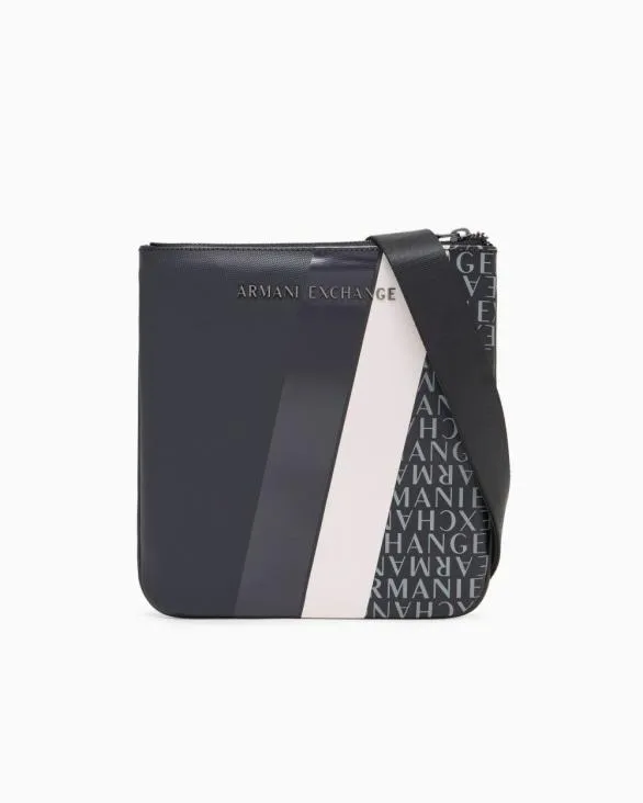 Monogram And Stripe Flat Shoulder Bag Navyblue Men Armani Crossbody Bags
