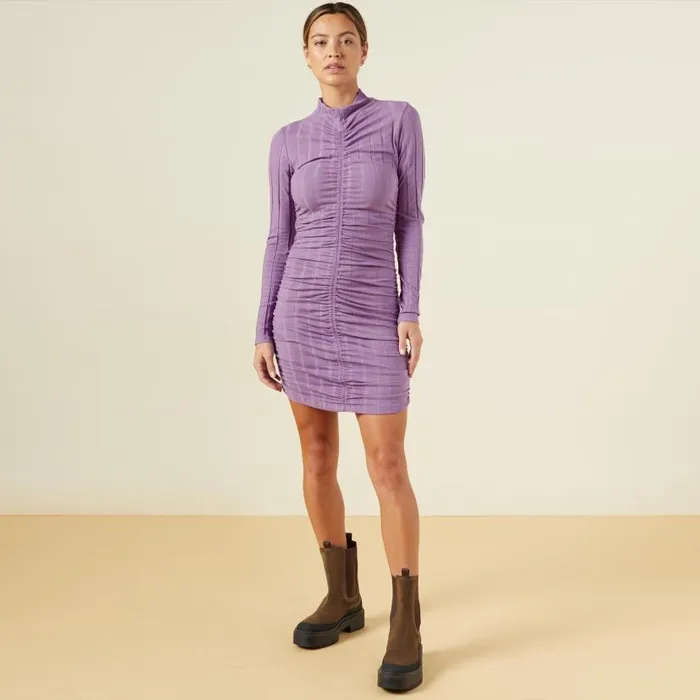 MONROW DRESSES Flat Rib Mock Shirred Dress Aster Purple 8211 Shop